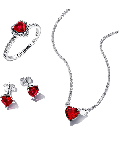 Set de Anillo, Aretes y Collar Corazón rojo