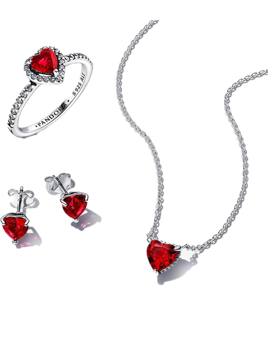 Set de Anillo, Aretes y Collar Corazón rojo