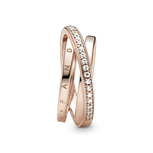 Anillo de triple banda con pavé cruzado oro rosa PLATA 925