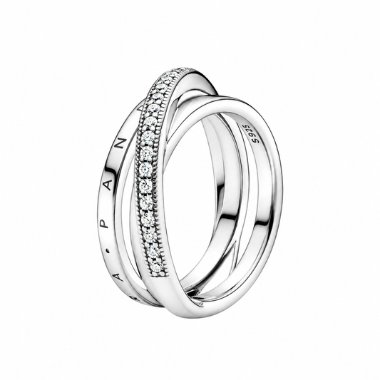 Anillo de triple banda con pavé cruzado PLATA 925