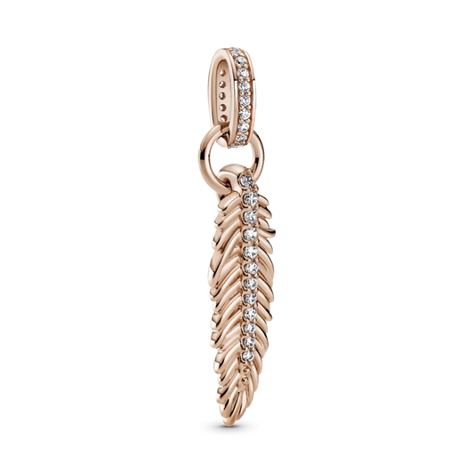 Charm Pluma Reluciente Oro Rosa